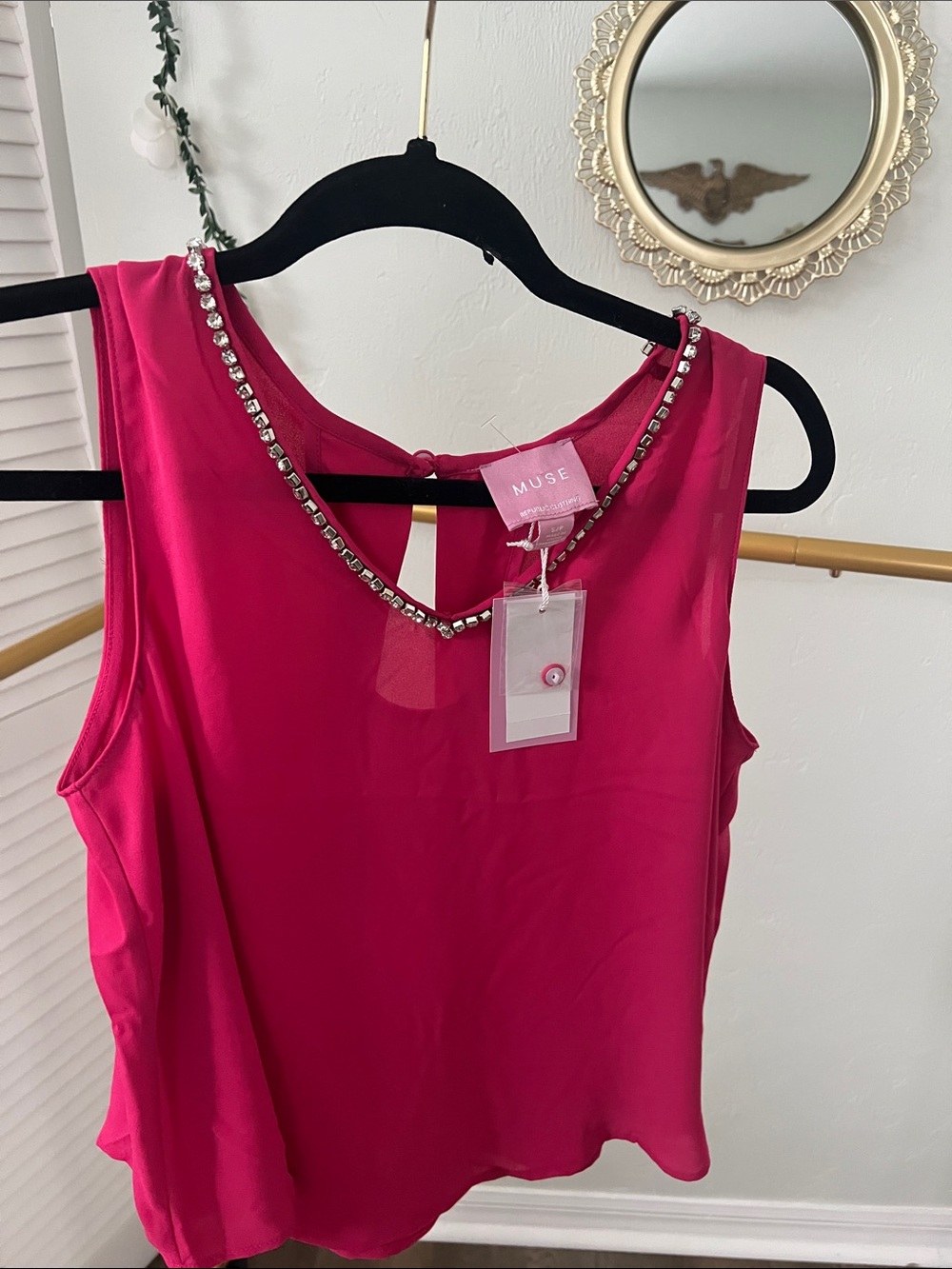 Muse Jewel-Trim Sleeveless Camisole in Hot Pink